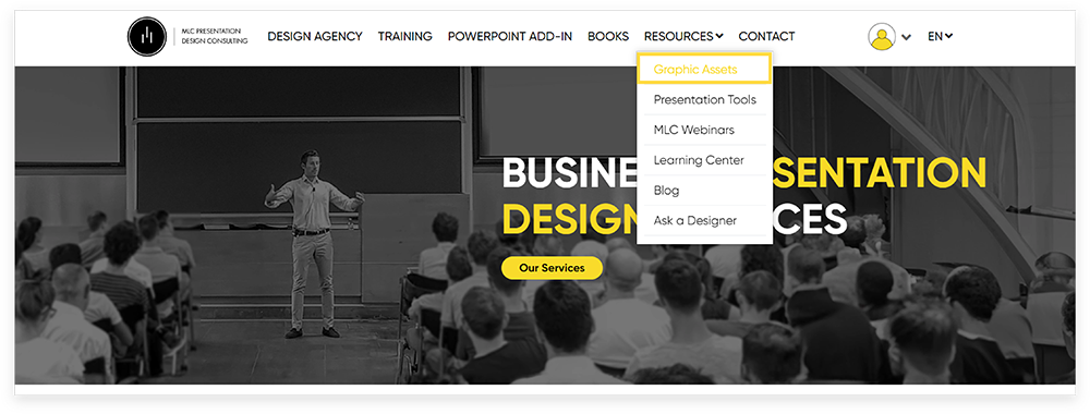Explanatory screenshot for opening the Graphic Assets section | MLC
